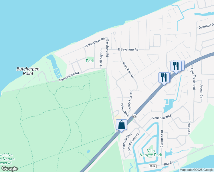 map of restaurants, bars, coffee shops, grocery stores, and more near 1098 Bayshore Road in Gulf Breeze
