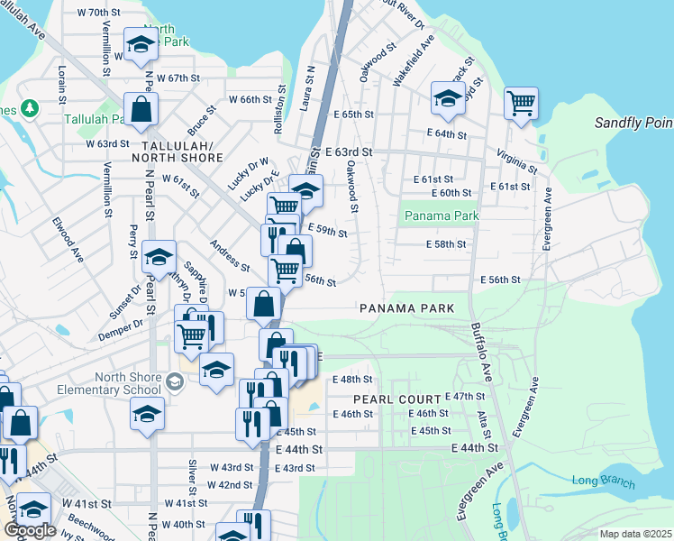 map of restaurants, bars, coffee shops, grocery stores, and more near 99 East 56th Street in Jacksonville