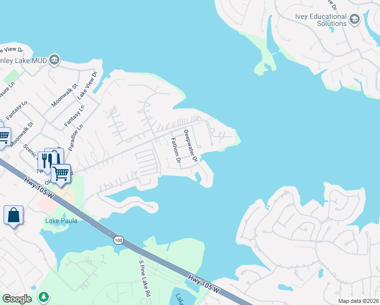 map of restaurants, bars, coffee shops, grocery stores, and more near 17411 Waterview Drive in Montgomery