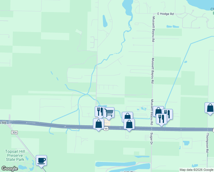 map of restaurants, bars, coffee shops, grocery stores, and more near 39 Myrtle Oak Way in Santa Rosa Beach
