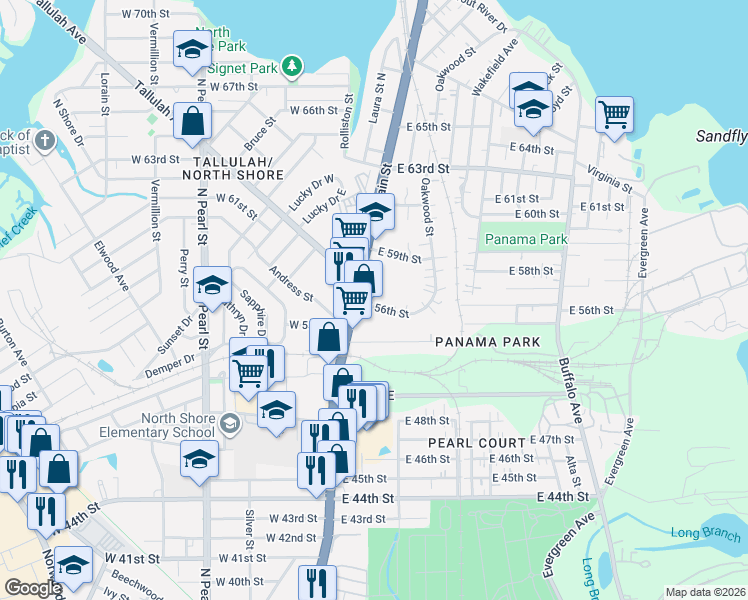 map of restaurants, bars, coffee shops, grocery stores, and more near 34 East 56th Street in Jacksonville