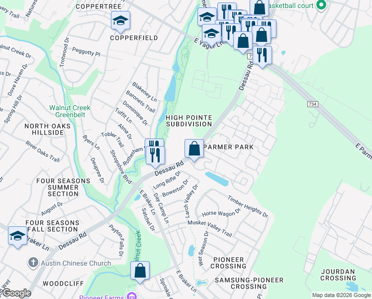 map of restaurants, bars, coffee shops, grocery stores, and more near 12000 Dessau Road in Austin