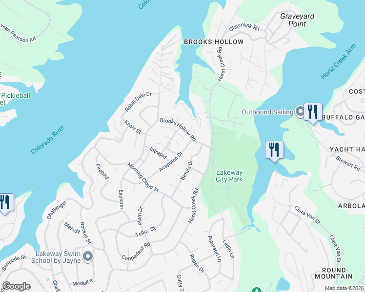 map of restaurants, bars, coffee shops, grocery stores, and more near 113 Oakbluff Cove in Lakeway