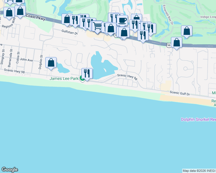 map of restaurants, bars, coffee shops, grocery stores, and more near 4710 Ocean Boulevard in Destin