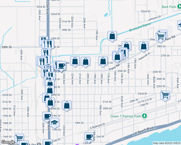 map of restaurants, bars, coffee shops, grocery stores, and more near 2409 19th Avenue in Gulfport