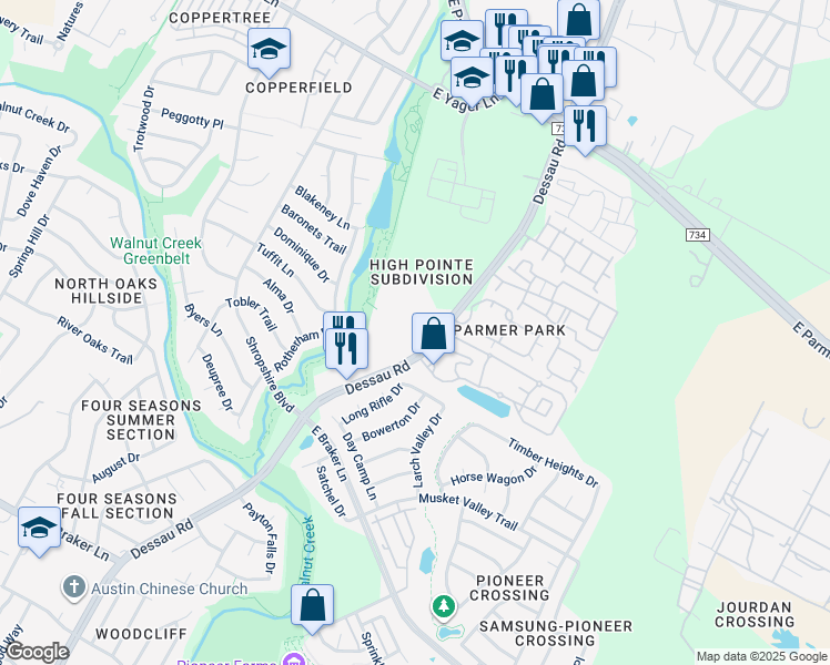 map of restaurants, bars, coffee shops, grocery stores, and more near 12000 Dessau Road in Austin