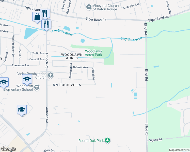 map of restaurants, bars, coffee shops, grocery stores, and more near 7927 O'Neal Road in Baton Rouge