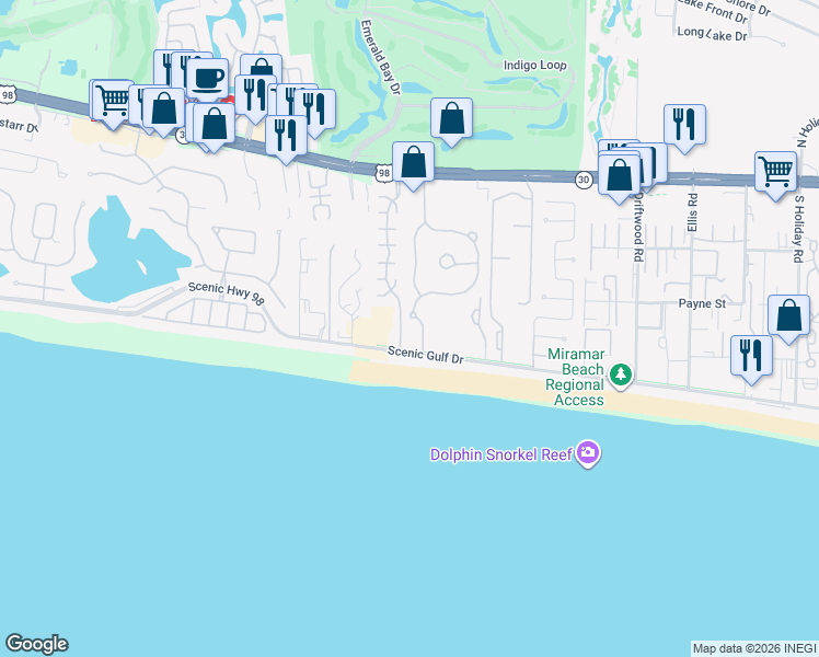map of restaurants, bars, coffee shops, grocery stores, and more near 548 Sandy Cay Drive in Miramar Beach