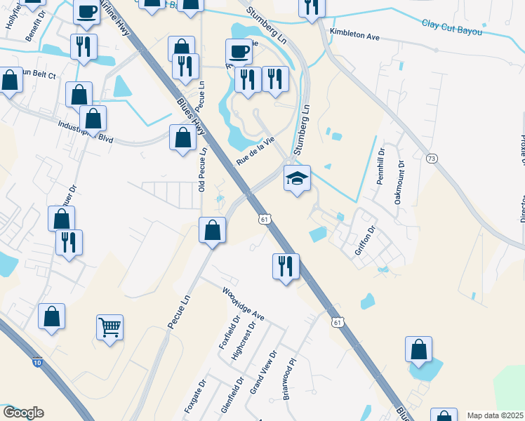 map of restaurants, bars, coffee shops, grocery stores, and more near 12839 Airline Highway in Baton Rouge