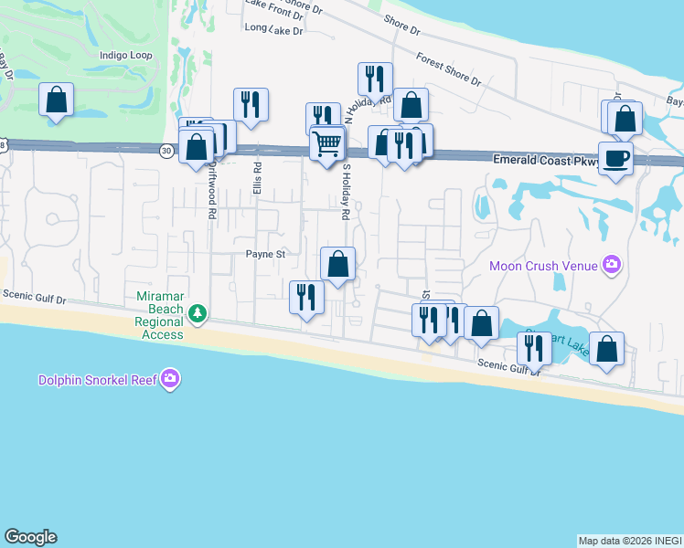 map of restaurants, bars, coffee shops, grocery stores, and more near 20 Saint Francis Drive in Destin