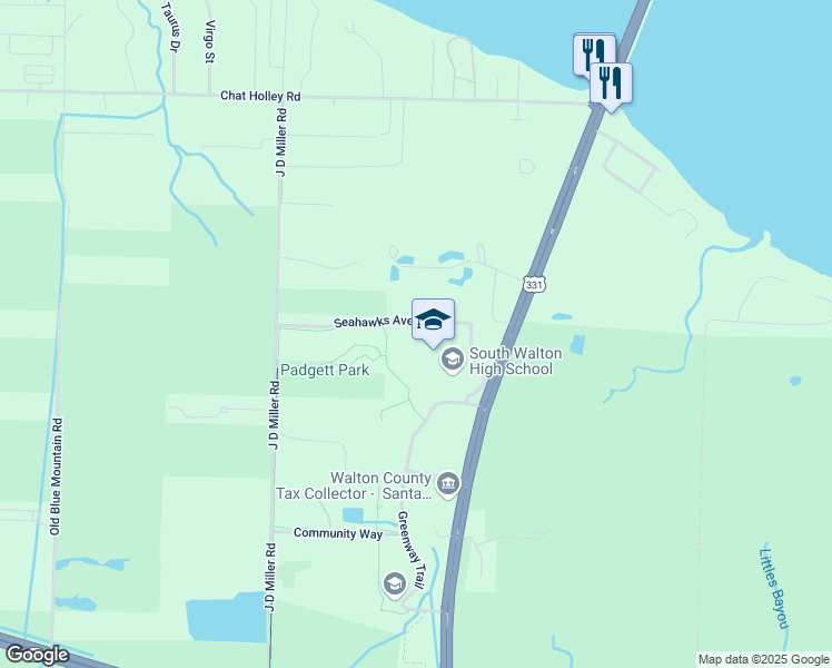 map of restaurants, bars, coffee shops, grocery stores, and more near 645 Greenway Trail in Santa Rosa Beach
