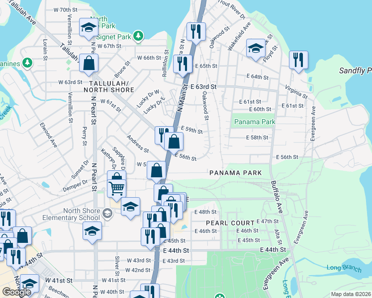 map of restaurants, bars, coffee shops, grocery stores, and more near 34 East 56th Street in Jacksonville