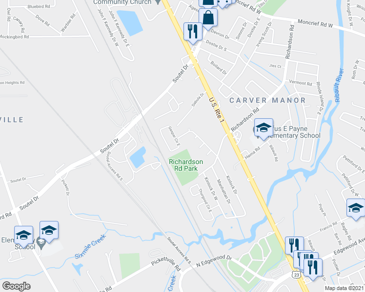 map of restaurants, bars, coffee shops, grocery stores, and more near 5734 Deming Court in Jacksonville