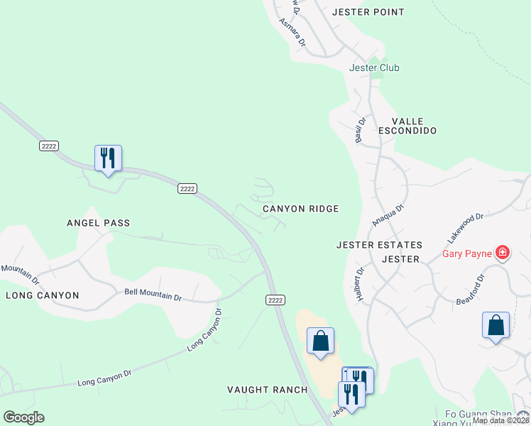 map of restaurants, bars, coffee shops, grocery stores, and more near 7910 Ranch Road 2222 in Austin