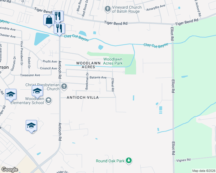 map of restaurants, bars, coffee shops, grocery stores, and more near 7848 Blake Drive in Baton Rouge