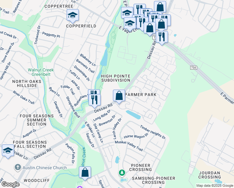 map of restaurants, bars, coffee shops, grocery stores, and more near 12000 Dessau Road in Austin