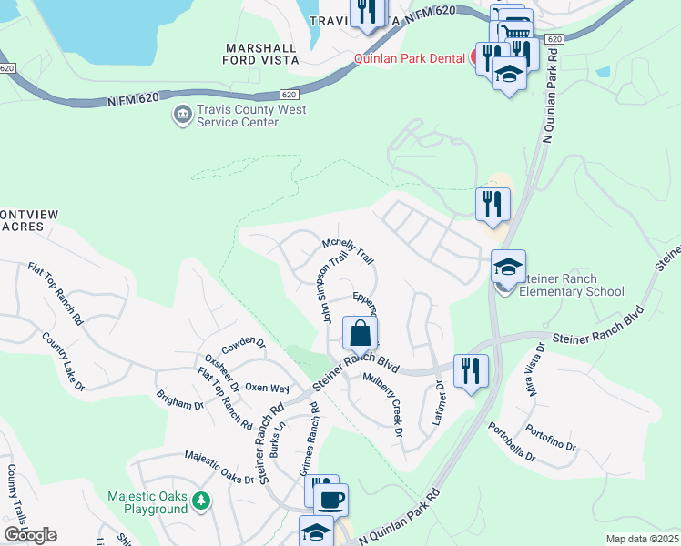 map of restaurants, bars, coffee shops, grocery stores, and more near 3813 Standfield Court in Austin