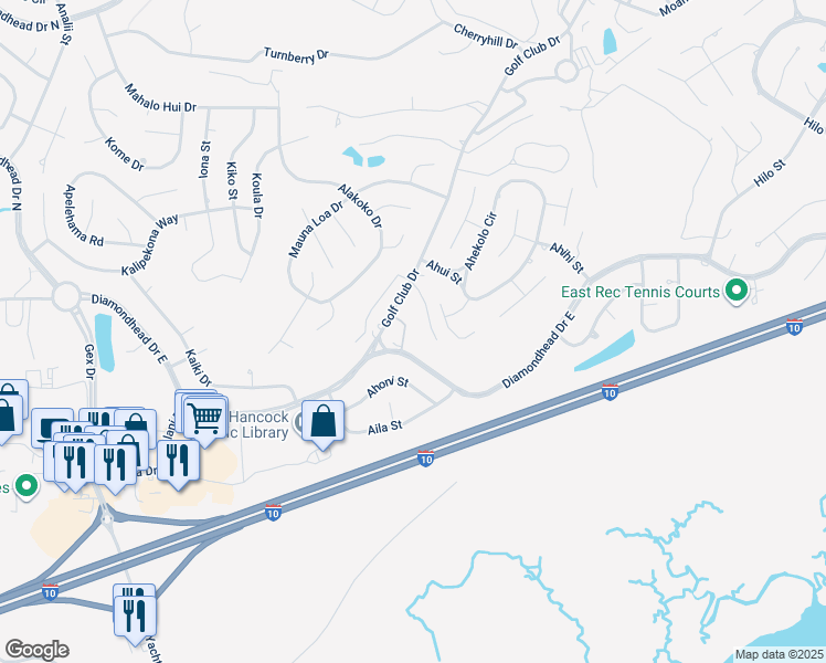 map of restaurants, bars, coffee shops, grocery stores, and more near 205-A Golf Club Drive in Diamondhead
