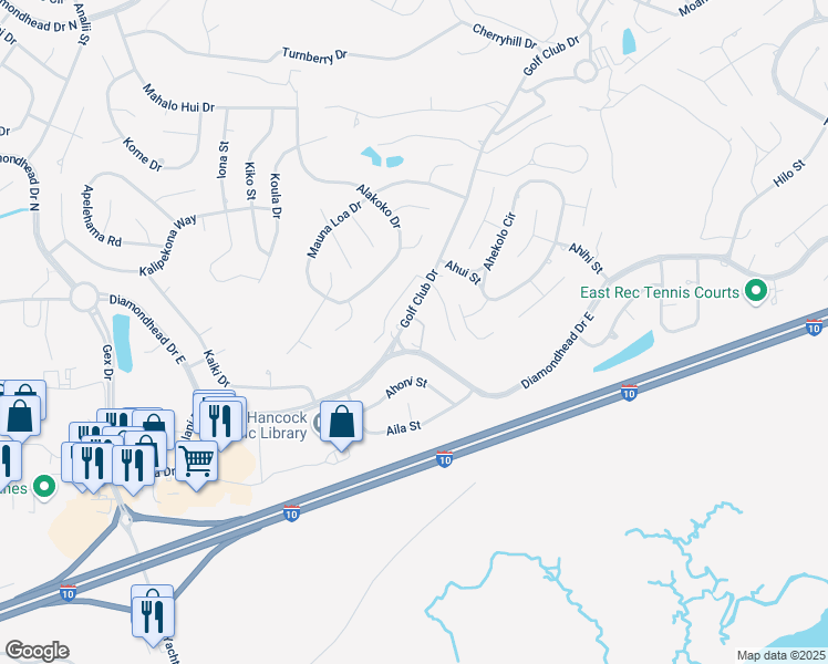 map of restaurants, bars, coffee shops, grocery stores, and more near 5511 Golf Club Drive in Diamondhead