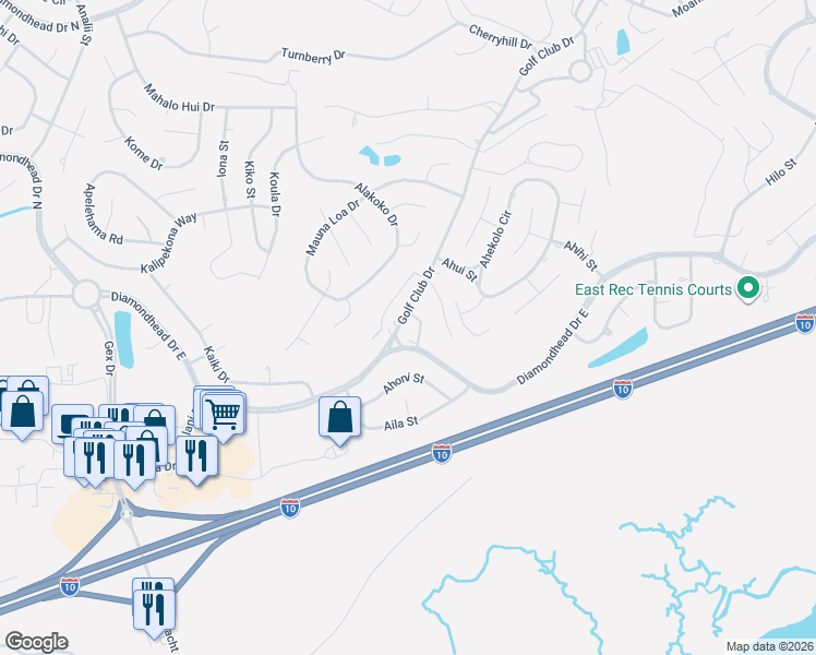 map of restaurants, bars, coffee shops, grocery stores, and more near 557 Golf Club Drive in Diamondhead