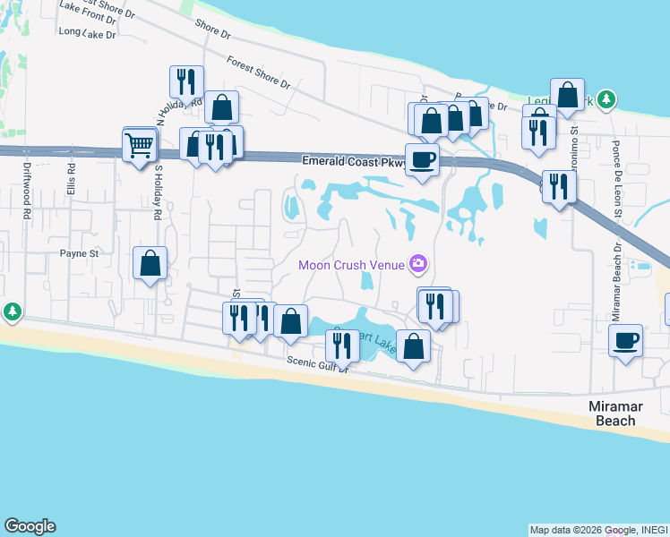 map of restaurants, bars, coffee shops, grocery stores, and more near 99 Breakwater Bay in Miramar Beach