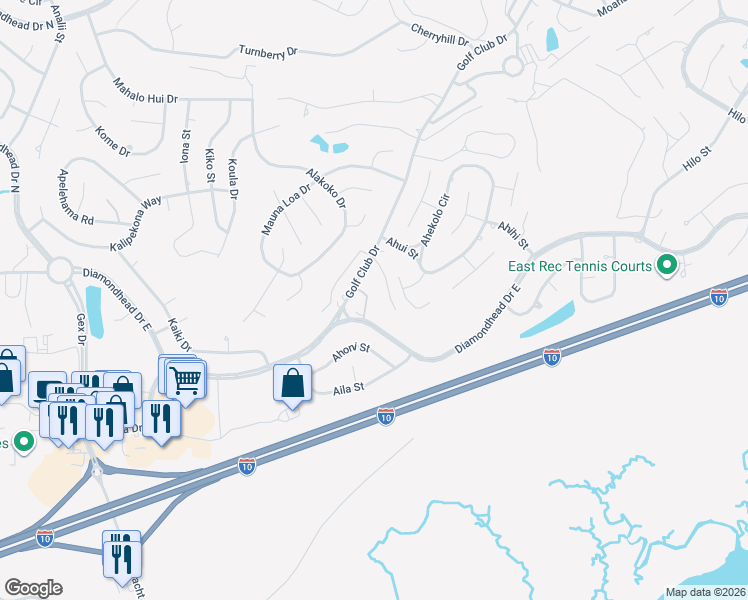 map of restaurants, bars, coffee shops, grocery stores, and more near 205-A Golf Club Drive in Diamondhead
