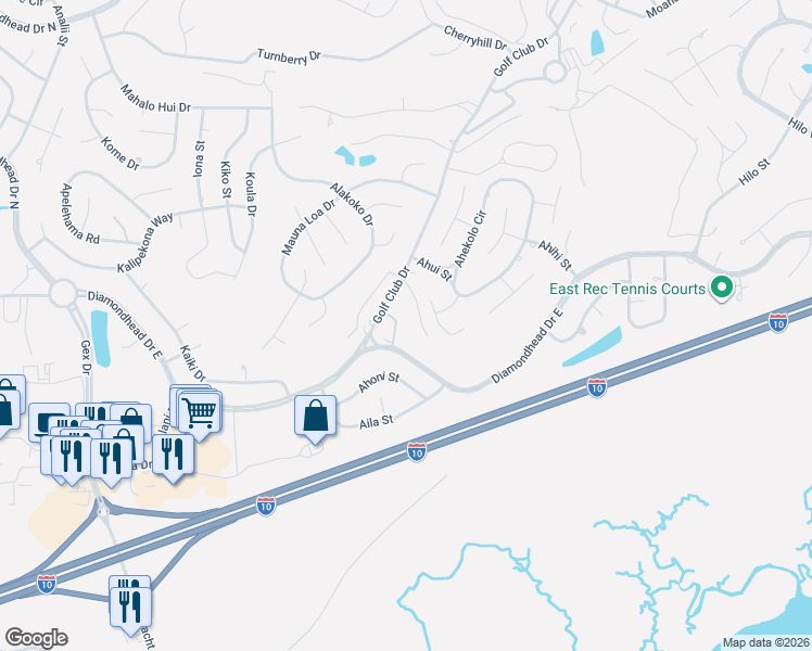 map of restaurants, bars, coffee shops, grocery stores, and more near 169 Molokai Village in Diamondhead
