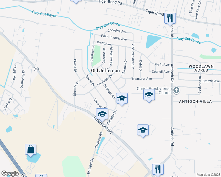 map of restaurants, bars, coffee shops, grocery stores, and more near 7827 Barringer Road in Baton Rouge