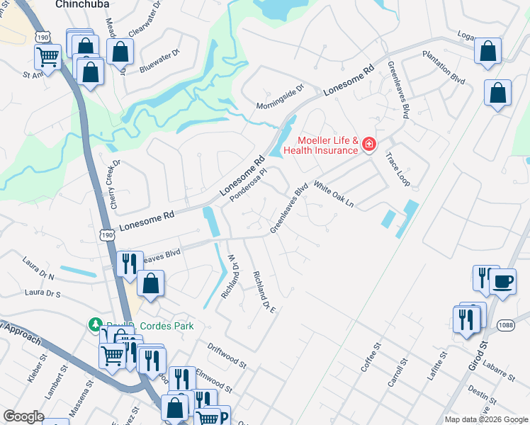 map of restaurants, bars, coffee shops, grocery stores, and more near 58 Elizabeth Court in Mandeville
