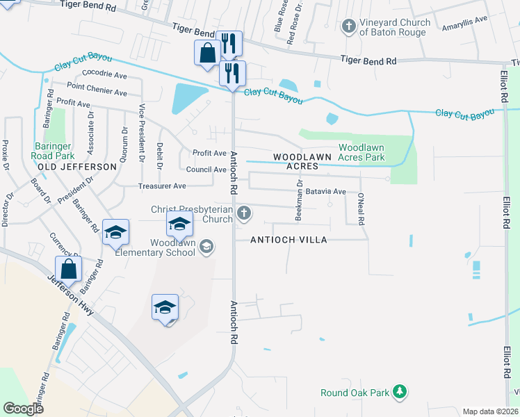 map of restaurants, bars, coffee shops, grocery stores, and more near 16151 Somersby Avenue in Baton Rouge