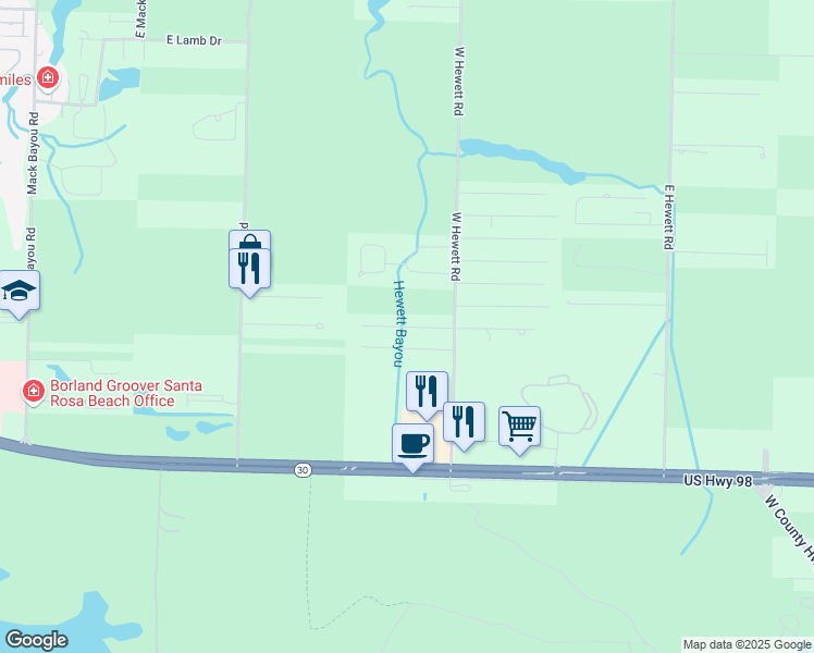 map of restaurants, bars, coffee shops, grocery stores, and more near Preston Path in Santa Rosa Beach