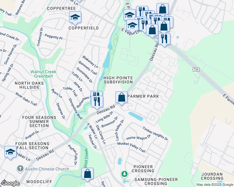 map of restaurants, bars, coffee shops, grocery stores, and more near 12000 Dessau Road in Austin