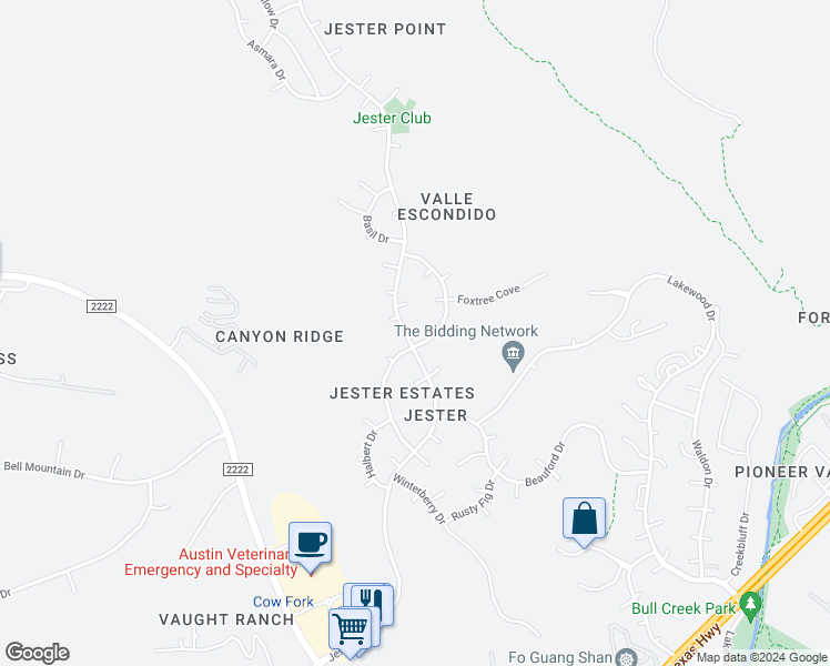 map of restaurants, bars, coffee shops, grocery stores, and more near 7403 Jester Boulevard in Austin