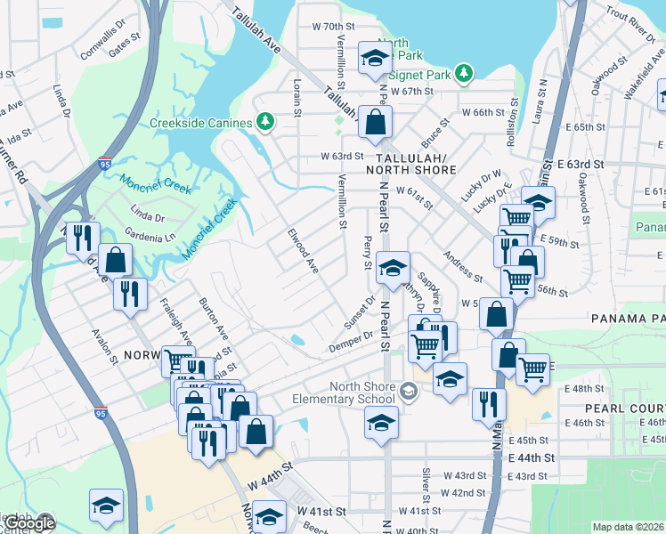 map of restaurants, bars, coffee shops, grocery stores, and more near 484 West 59th Street in Jacksonville