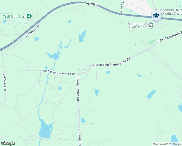 map of restaurants, bars, coffee shops, grocery stores, and more near 23695 Old Dobbin Plantersville Road in Montgomery