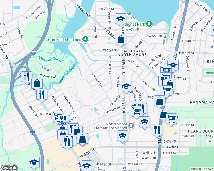 map of restaurants, bars, coffee shops, grocery stores, and more near 484 West 59th Street in Jacksonville