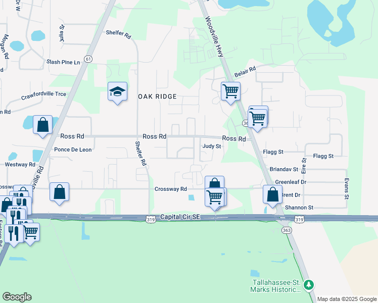 map of restaurants, bars, coffee shops, grocery stores, and more near 4609 Tall Oak Drive in Tallahassee