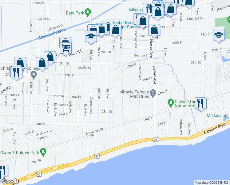 map of restaurants, bars, coffee shops, grocery stores, and more near 814 26th Street in Gulfport