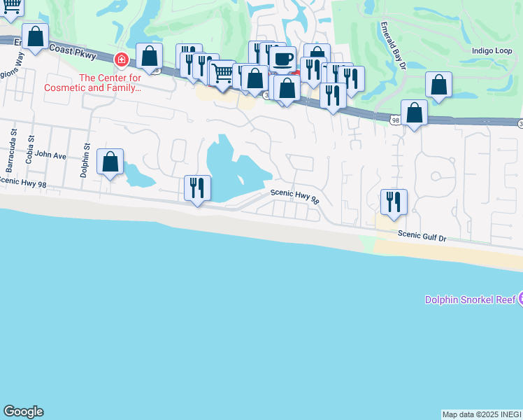 map of restaurants, bars, coffee shops, grocery stores, and more near 4719 Ocean Boulevard in Destin