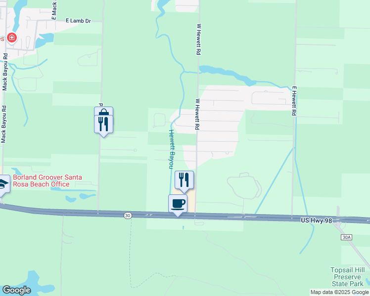 map of restaurants, bars, coffee shops, grocery stores, and more near 64 Preston Path in Santa Rosa Beach