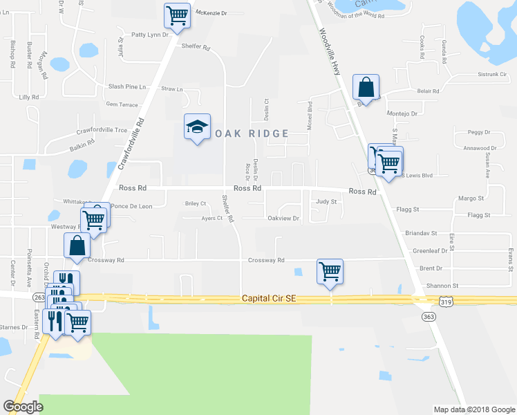 map of restaurants, bars, coffee shops, grocery stores, and more near 269 White Oak Drive in Tallahassee