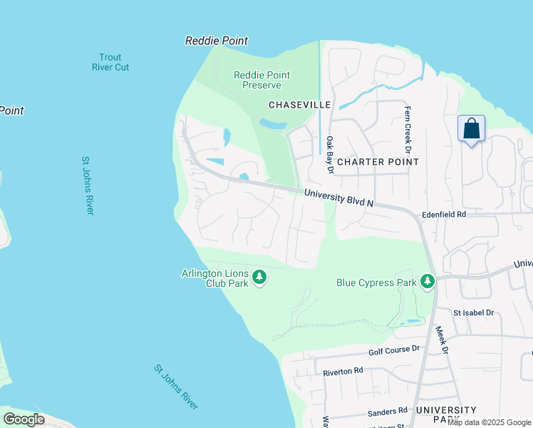 map of restaurants, bars, coffee shops, grocery stores, and more near 4597 Royal Port Drive in Jacksonville