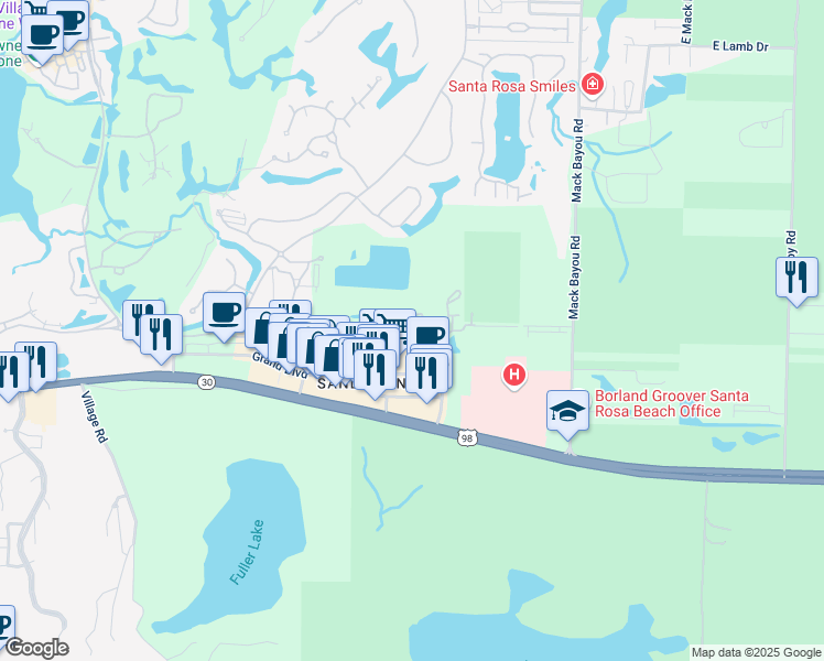 map of restaurants, bars, coffee shops, grocery stores, and more near 200 Sandestin Lane in Walton County