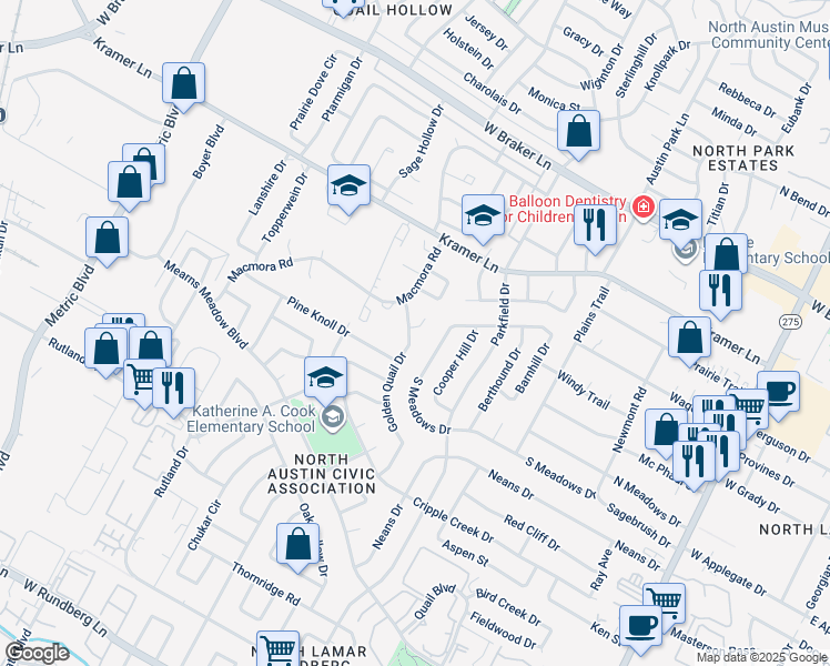 map of restaurants, bars, coffee shops, grocery stores, and more near 1405a Click Cove in Austin