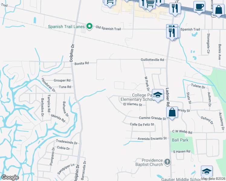 map of restaurants, bars, coffee shops, grocery stores, and more near 2820 Ridgeway Dr in Gautier