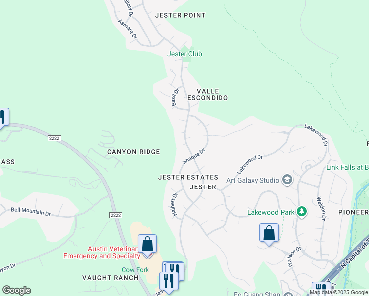 map of restaurants, bars, coffee shops, grocery stores, and more near 7501 Clematis Cove in Austin