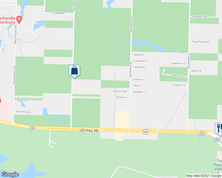 map of restaurants, bars, coffee shops, grocery stores, and more near 166 Preston Path in Santa Rosa Beach