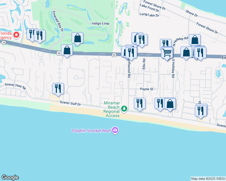 map of restaurants, bars, coffee shops, grocery stores, and more near 15 Tristram Way in Miramar Beach