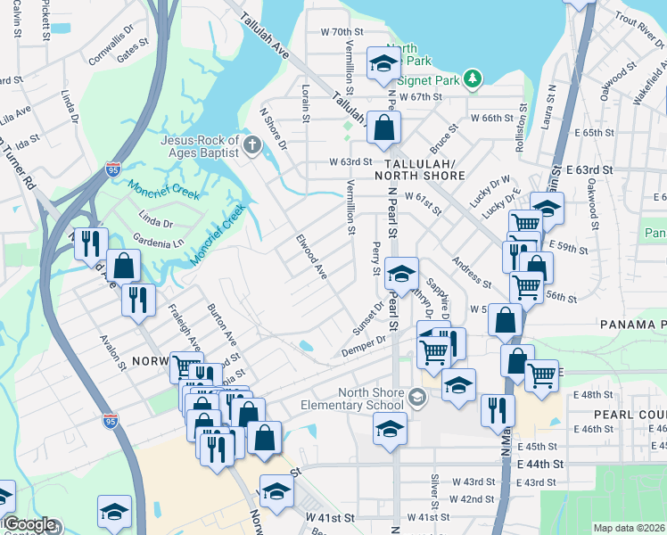 map of restaurants, bars, coffee shops, grocery stores, and more near 484 West 59th Street in Jacksonville