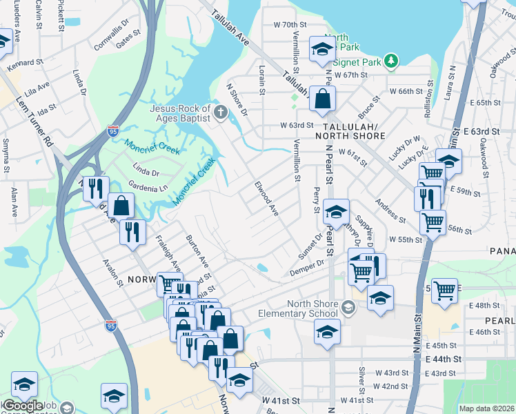 map of restaurants, bars, coffee shops, grocery stores, and more near 530 West 60th Street in Jacksonville